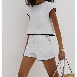 Commense Pure Cotton Contrast Trim Shorts Set in White